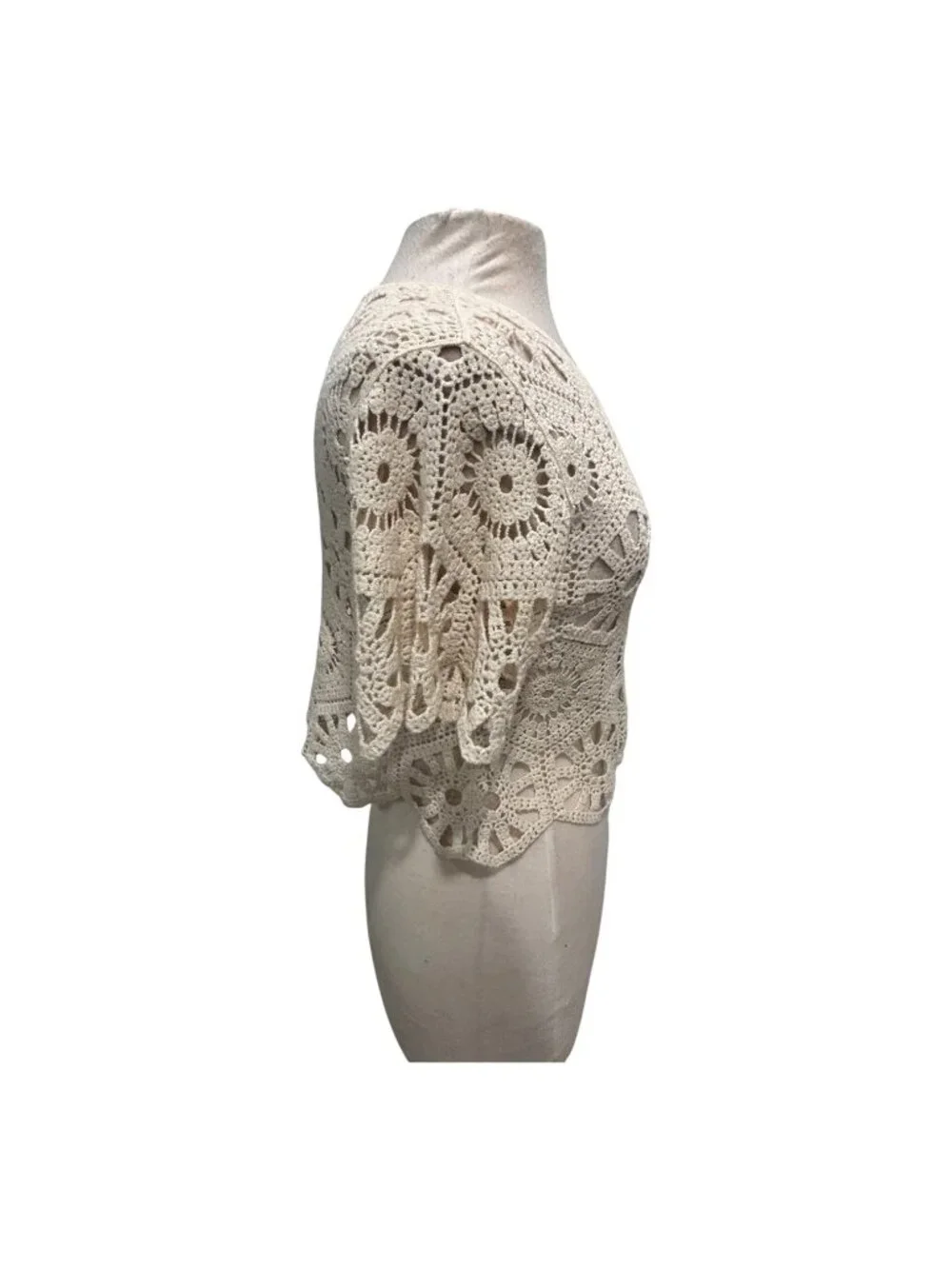 Rebellion Again Crochet Lace Top Cream 100% Cotton Boho Festival Scalloped Hem S - Picture 5 of 10